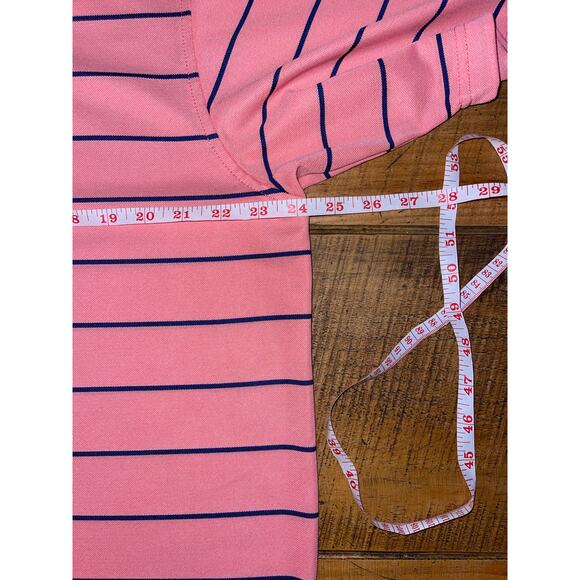Mens Pebble‎ Beach Drye-Luxe Performance Peach Navy Striped Golf Polo Shirt XL - Picture 4 of 7